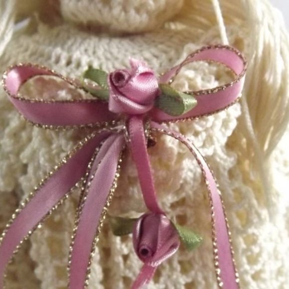 Crocheted Doll with Ribbon and Silk Flowers - Picture 4 of 10